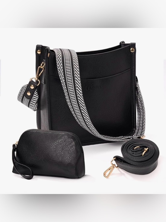 Adore Handbags - Adore Black Crossbody Bag with Striped Strap